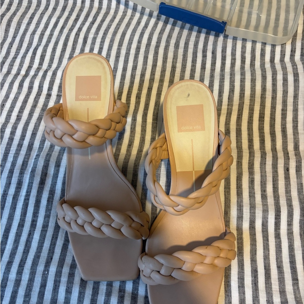 Dolce Vita Braided Double-Strap Slide Sandals in Beige Tan
